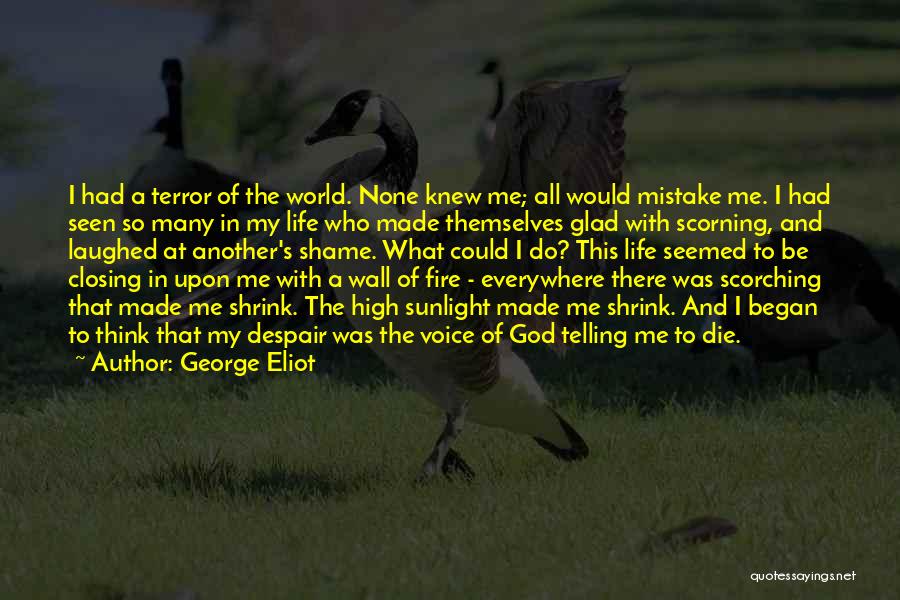George Eliot Quotes: I Had A Terror Of The World. None Knew Me; All Would Mistake Me. I Had Seen So Many In