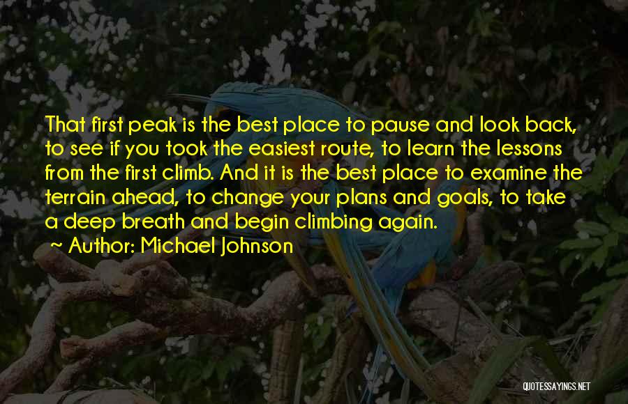 Michael Johnson Quotes: That First Peak Is The Best Place To Pause And Look Back, To See If You Took The Easiest Route,