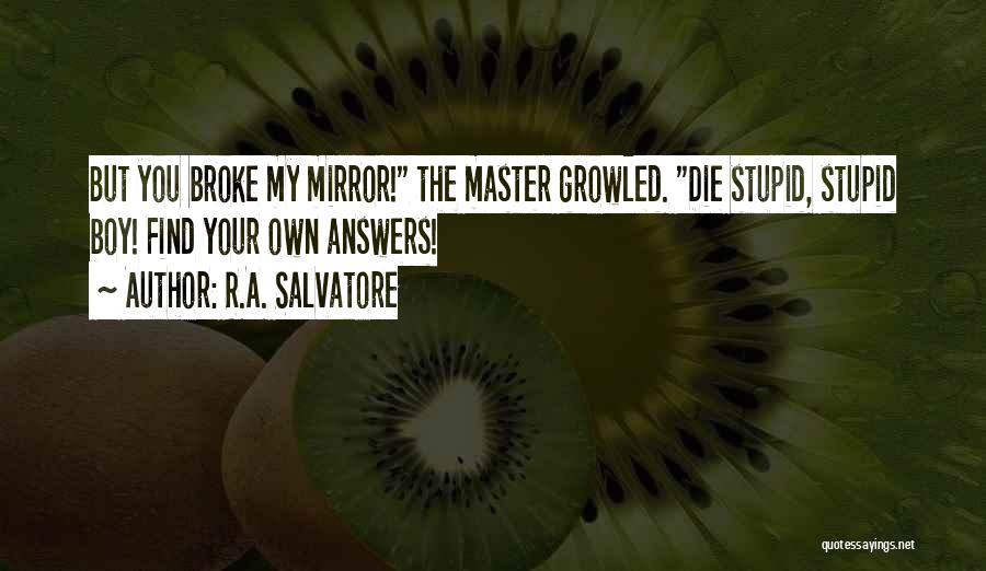 R.A. Salvatore Quotes: But You Broke My Mirror! The Master Growled. Die Stupid, Stupid Boy! Find Your Own Answers!