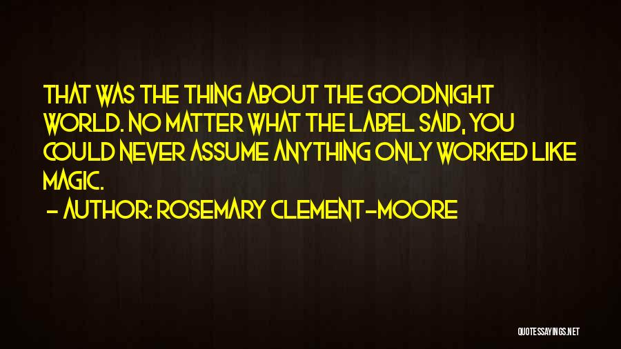 Rosemary Clement-Moore Quotes: That Was The Thing About The Goodnight World. No Matter What The Label Said, You Could Never Assume Anything Only