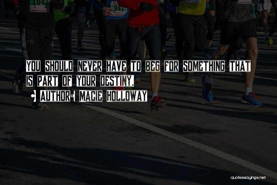 Macie Holloway Quotes: You Should Never Have To Beg For Something That Is Part Of Your Destiny.