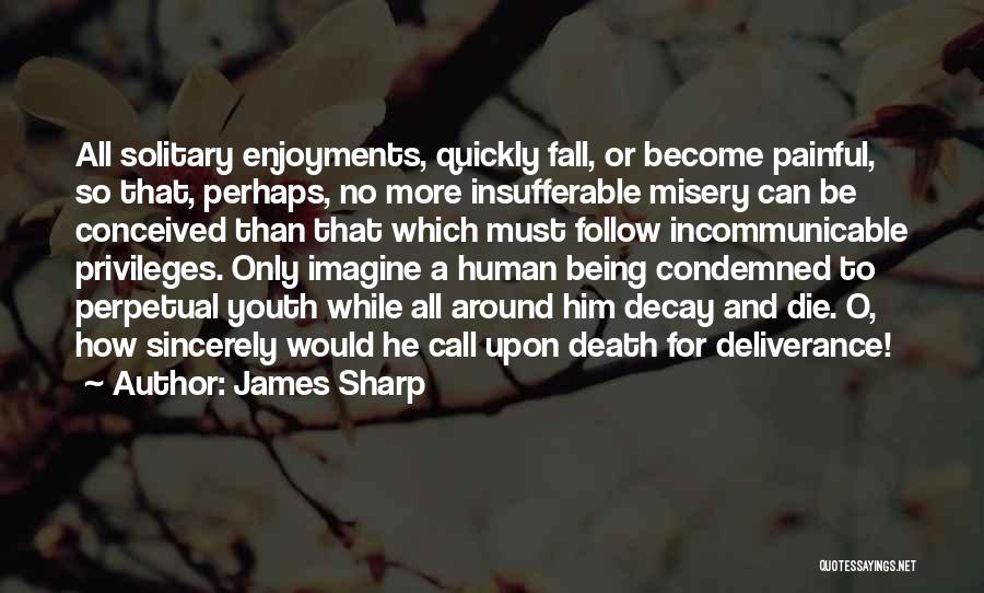 James Sharp Quotes: All Solitary Enjoyments, Quickly Fall, Or Become Painful, So That, Perhaps, No More Insufferable Misery Can Be Conceived Than That