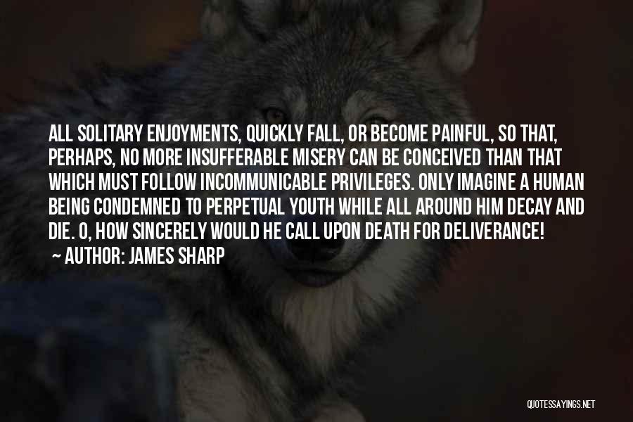 James Sharp Quotes: All Solitary Enjoyments, Quickly Fall, Or Become Painful, So That, Perhaps, No More Insufferable Misery Can Be Conceived Than That