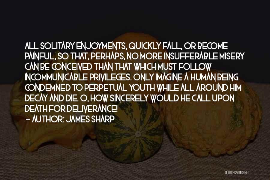 James Sharp Quotes: All Solitary Enjoyments, Quickly Fall, Or Become Painful, So That, Perhaps, No More Insufferable Misery Can Be Conceived Than That