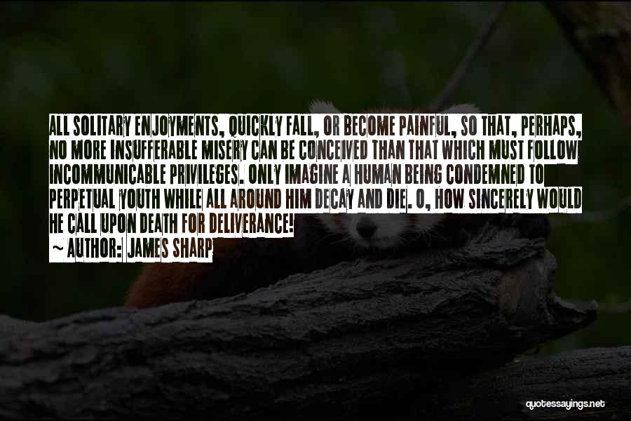 James Sharp Quotes: All Solitary Enjoyments, Quickly Fall, Or Become Painful, So That, Perhaps, No More Insufferable Misery Can Be Conceived Than That