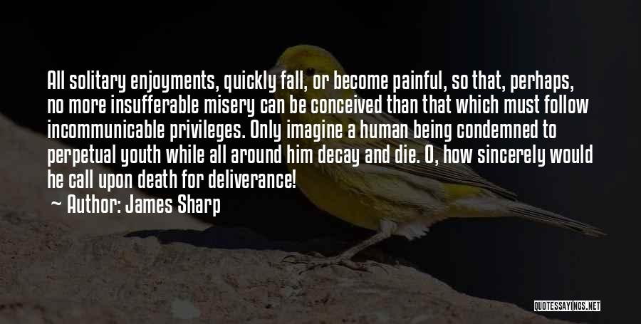 James Sharp Quotes: All Solitary Enjoyments, Quickly Fall, Or Become Painful, So That, Perhaps, No More Insufferable Misery Can Be Conceived Than That