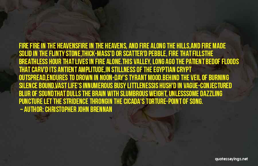 Christopher John Brennan Quotes: Fire Fire In The Heavensfire In The Heavens, And Fire Along The Hills,and Fire Made Solid In The Flinty Stone,thick-mass'd