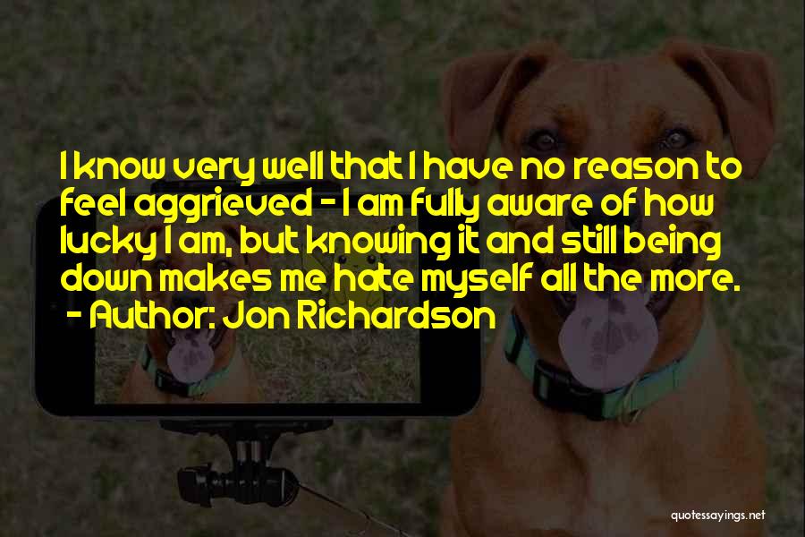 Jon Richardson Quotes: I Know Very Well That I Have No Reason To Feel Aggrieved - I Am Fully Aware Of How Lucky