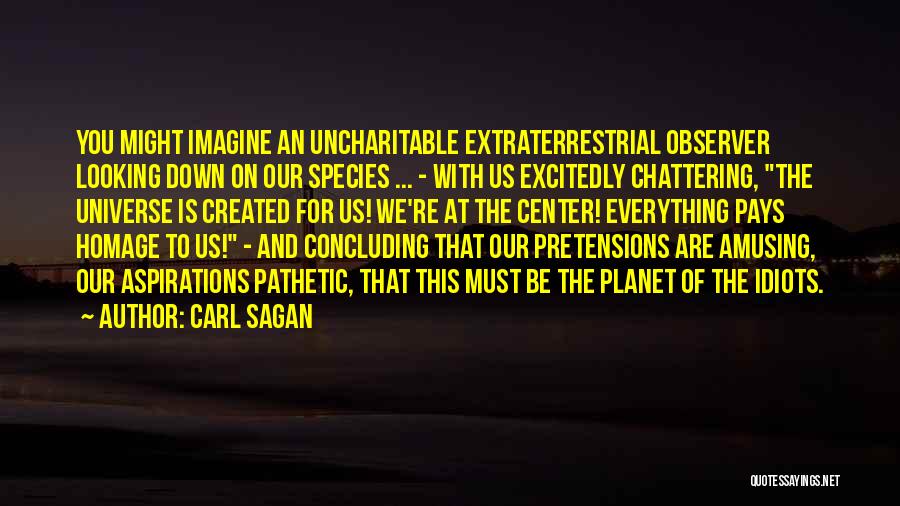 Carl Sagan Quotes: You Might Imagine An Uncharitable Extraterrestrial Observer Looking Down On Our Species ... - With Us Excitedly Chattering, The Universe