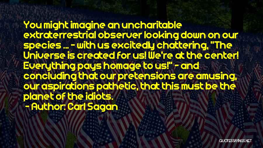 Carl Sagan Quotes: You Might Imagine An Uncharitable Extraterrestrial Observer Looking Down On Our Species ... - With Us Excitedly Chattering, The Universe