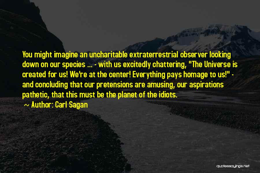 Carl Sagan Quotes: You Might Imagine An Uncharitable Extraterrestrial Observer Looking Down On Our Species ... - With Us Excitedly Chattering, The Universe