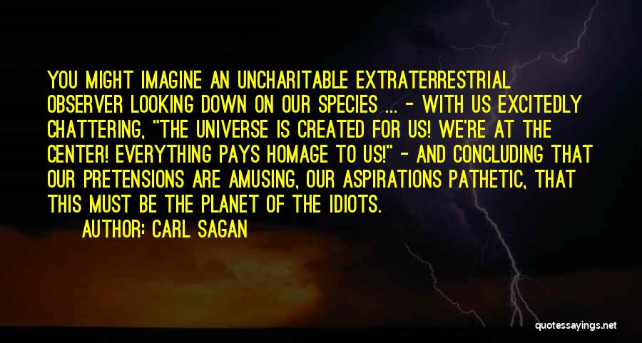 Carl Sagan Quotes: You Might Imagine An Uncharitable Extraterrestrial Observer Looking Down On Our Species ... - With Us Excitedly Chattering, The Universe