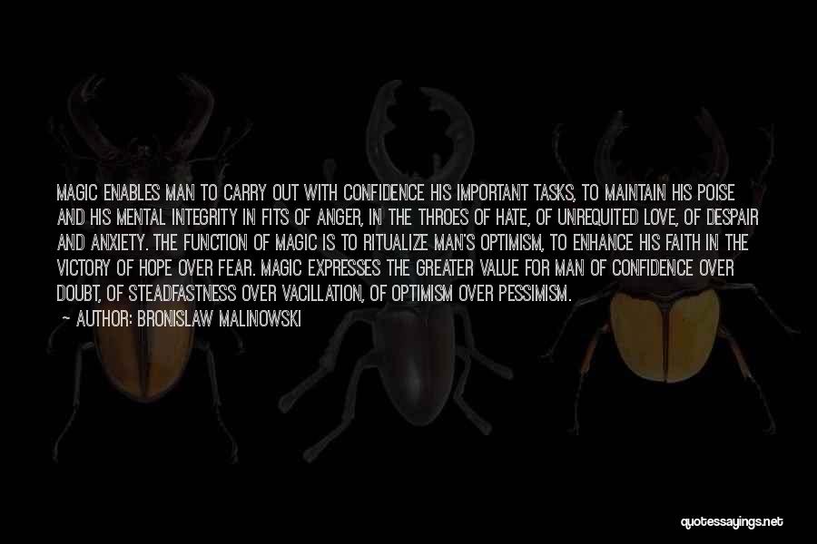 Bronislaw Malinowski Quotes: Magic Enables Man To Carry Out With Confidence His Important Tasks, To Maintain His Poise And His Mental Integrity In