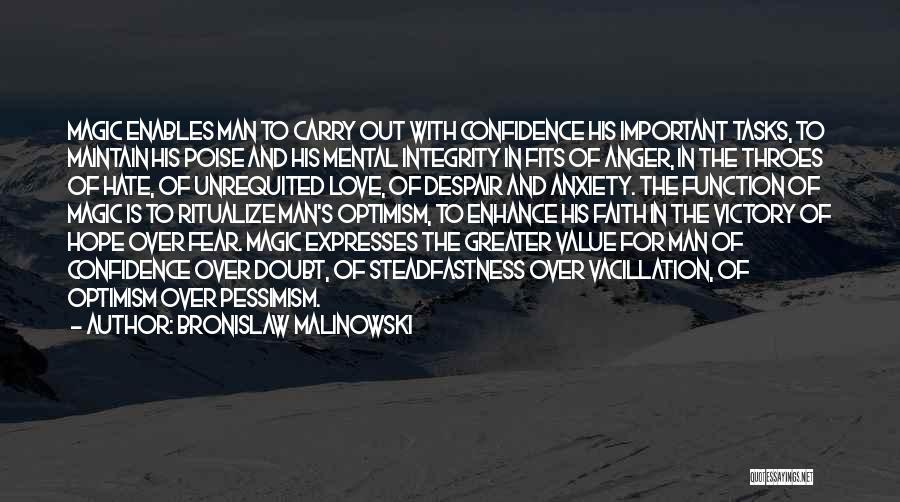 Bronislaw Malinowski Quotes: Magic Enables Man To Carry Out With Confidence His Important Tasks, To Maintain His Poise And His Mental Integrity In