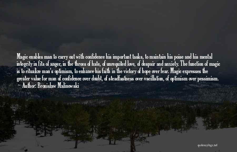 Bronislaw Malinowski Quotes: Magic Enables Man To Carry Out With Confidence His Important Tasks, To Maintain His Poise And His Mental Integrity In