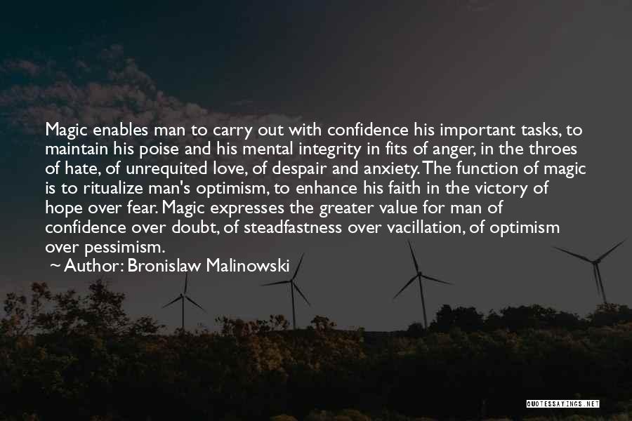 Bronislaw Malinowski Quotes: Magic Enables Man To Carry Out With Confidence His Important Tasks, To Maintain His Poise And His Mental Integrity In