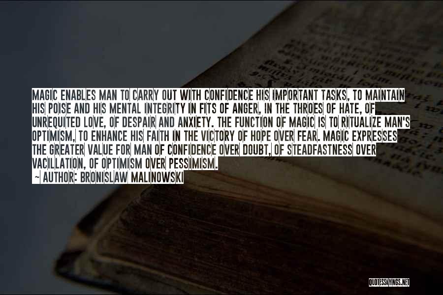 Bronislaw Malinowski Quotes: Magic Enables Man To Carry Out With Confidence His Important Tasks, To Maintain His Poise And His Mental Integrity In