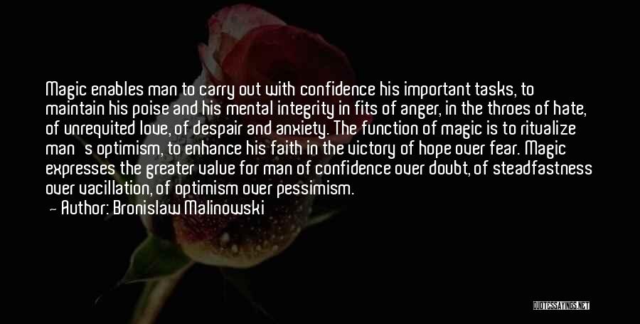 Bronislaw Malinowski Quotes: Magic Enables Man To Carry Out With Confidence His Important Tasks, To Maintain His Poise And His Mental Integrity In