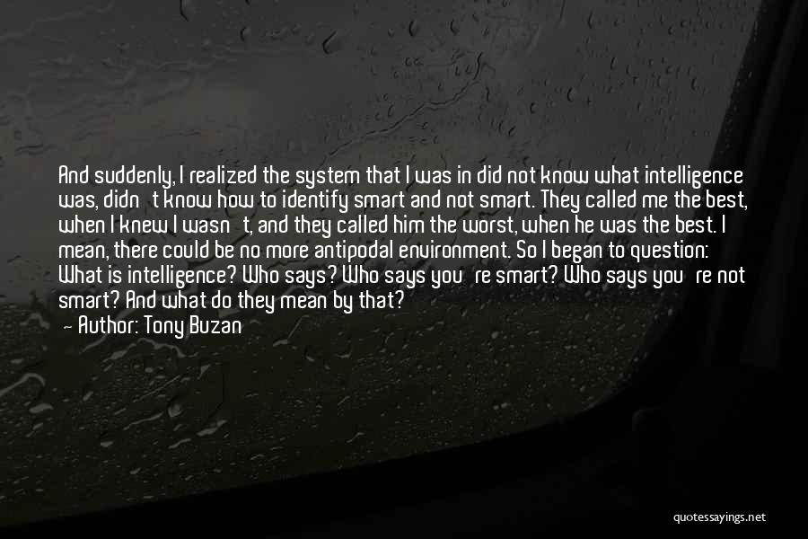 Tony Buzan Quotes: And Suddenly, I Realized The System That I Was In Did Not Know What Intelligence Was, Didn't Know How To