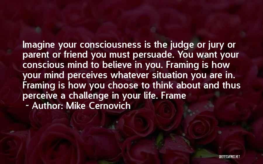 Mike Cernovich Quotes: Imagine Your Consciousness Is The Judge Or Jury Or Parent Or Friend You Must Persuade. You Want Your Conscious Mind