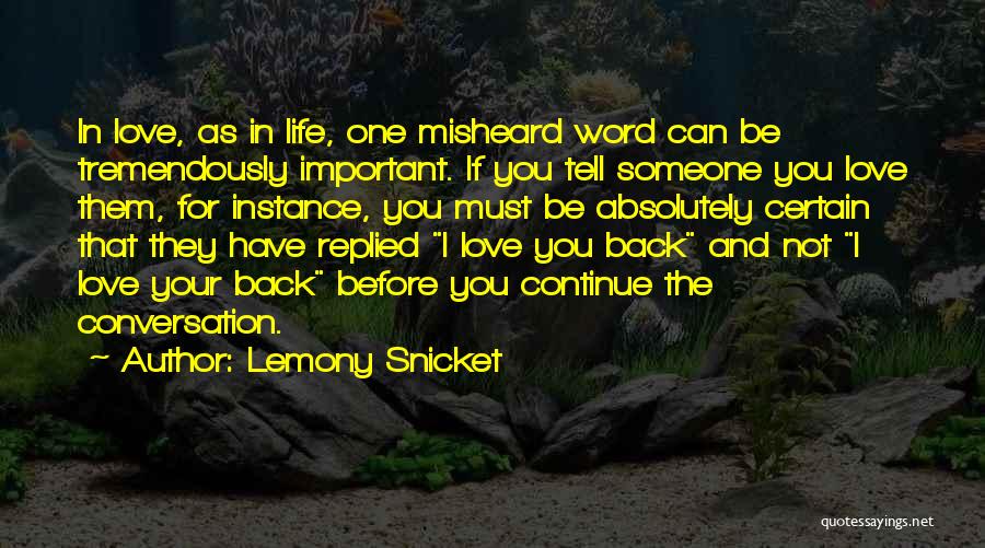 Lemony Snicket Quotes: In Love, As In Life, One Misheard Word Can Be Tremendously Important. If You Tell Someone You Love Them, For
