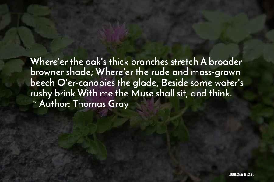 Thomas Gray Quotes: Where'er The Oak's Thick Branches Stretch A Broader Browner Shade; Where'er The Rude And Moss-grown Beech O'er-canopies The Glade, Beside