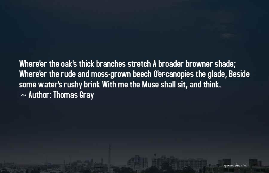 Thomas Gray Quotes: Where'er The Oak's Thick Branches Stretch A Broader Browner Shade; Where'er The Rude And Moss-grown Beech O'er-canopies The Glade, Beside