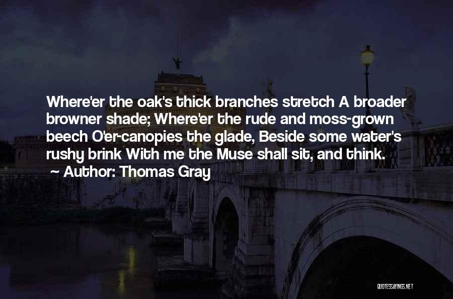 Thomas Gray Quotes: Where'er The Oak's Thick Branches Stretch A Broader Browner Shade; Where'er The Rude And Moss-grown Beech O'er-canopies The Glade, Beside