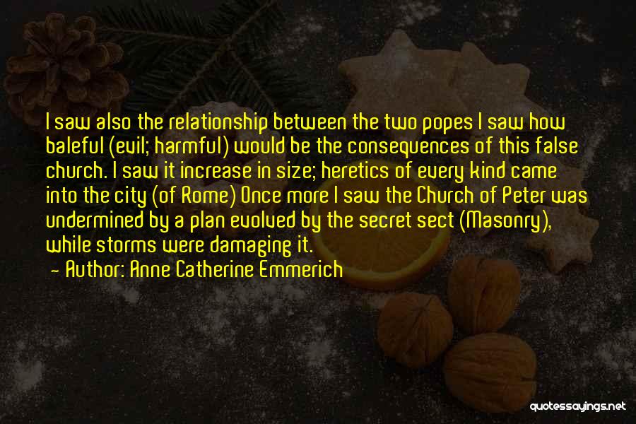 Anne Catherine Emmerich Quotes: I Saw Also The Relationship Between The Two Popes I Saw How Baleful (evil; Harmful) Would Be The Consequences Of