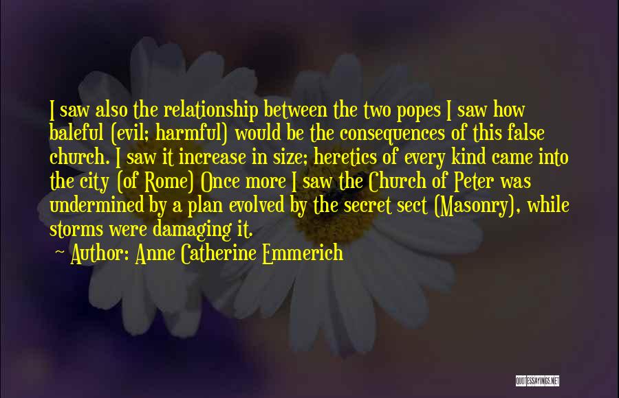 Anne Catherine Emmerich Quotes: I Saw Also The Relationship Between The Two Popes I Saw How Baleful (evil; Harmful) Would Be The Consequences Of