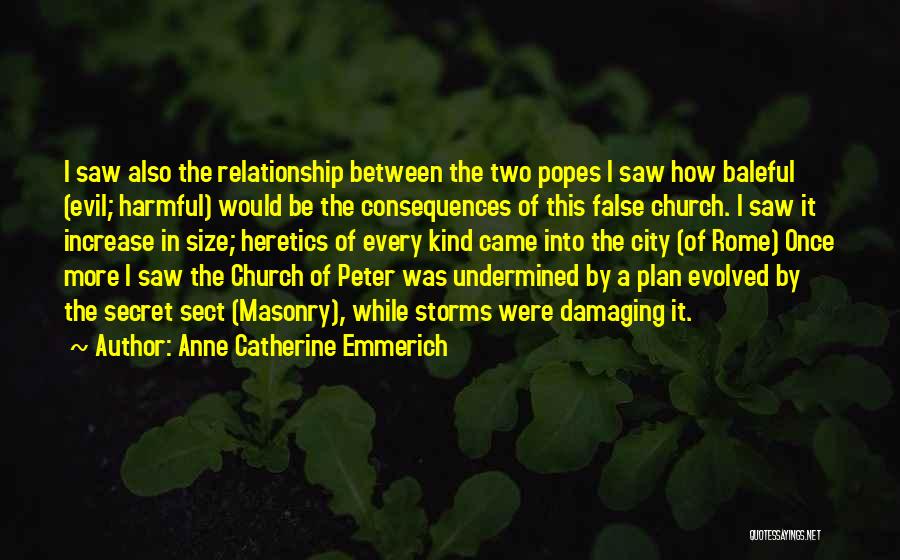 Anne Catherine Emmerich Quotes: I Saw Also The Relationship Between The Two Popes I Saw How Baleful (evil; Harmful) Would Be The Consequences Of