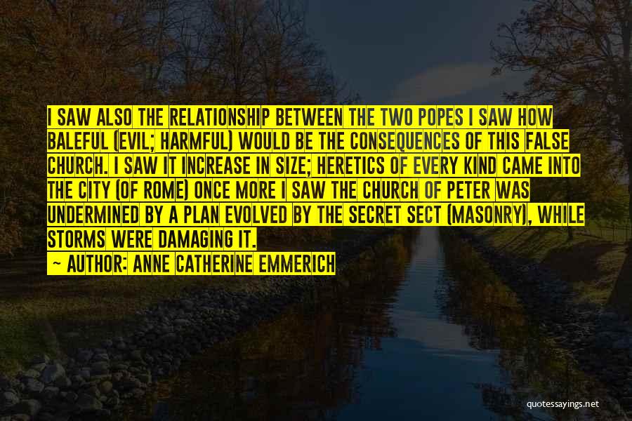 Anne Catherine Emmerich Quotes: I Saw Also The Relationship Between The Two Popes I Saw How Baleful (evil; Harmful) Would Be The Consequences Of