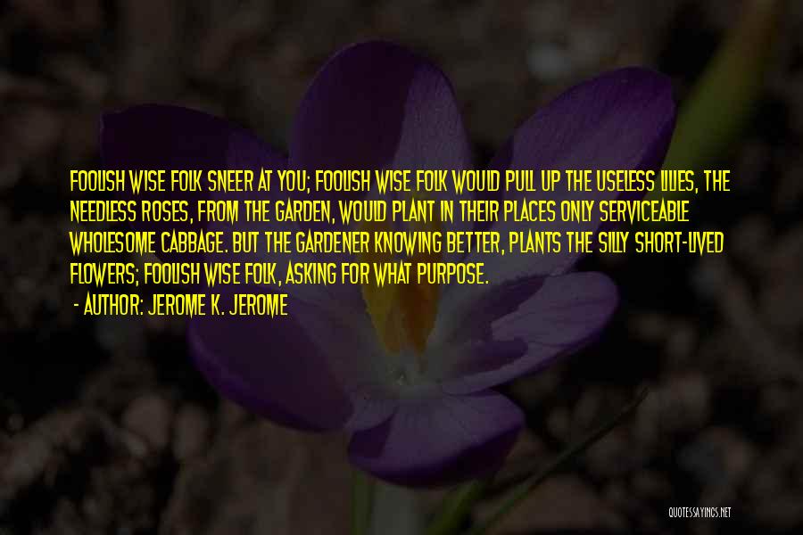 Jerome K. Jerome Quotes: Foolish Wise Folk Sneer At You; Foolish Wise Folk Would Pull Up The Useless Lilies, The Needless Roses, From The