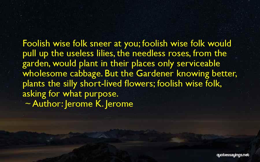 Jerome K. Jerome Quotes: Foolish Wise Folk Sneer At You; Foolish Wise Folk Would Pull Up The Useless Lilies, The Needless Roses, From The