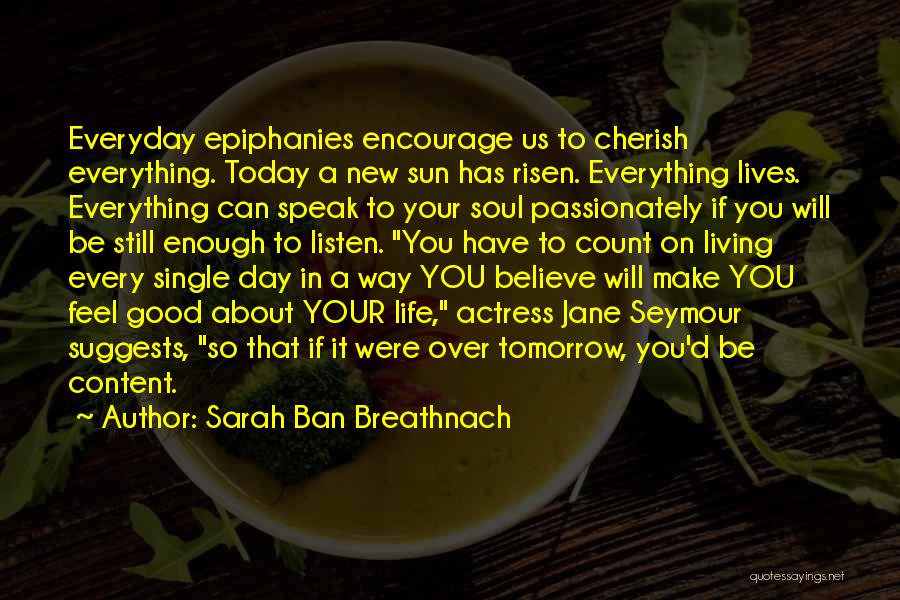 Sarah Ban Breathnach Quotes: Everyday Epiphanies Encourage Us To Cherish Everything. Today A New Sun Has Risen. Everything Lives. Everything Can Speak To Your