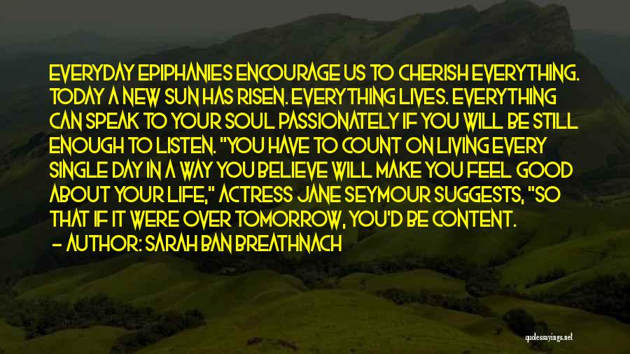 Sarah Ban Breathnach Quotes: Everyday Epiphanies Encourage Us To Cherish Everything. Today A New Sun Has Risen. Everything Lives. Everything Can Speak To Your