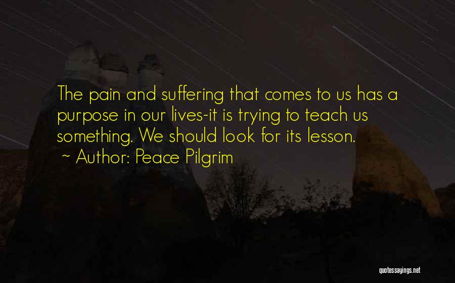 Peace Pilgrim Quotes: The Pain And Suffering That Comes To Us Has A Purpose In Our Lives-it Is Trying To Teach Us Something.
