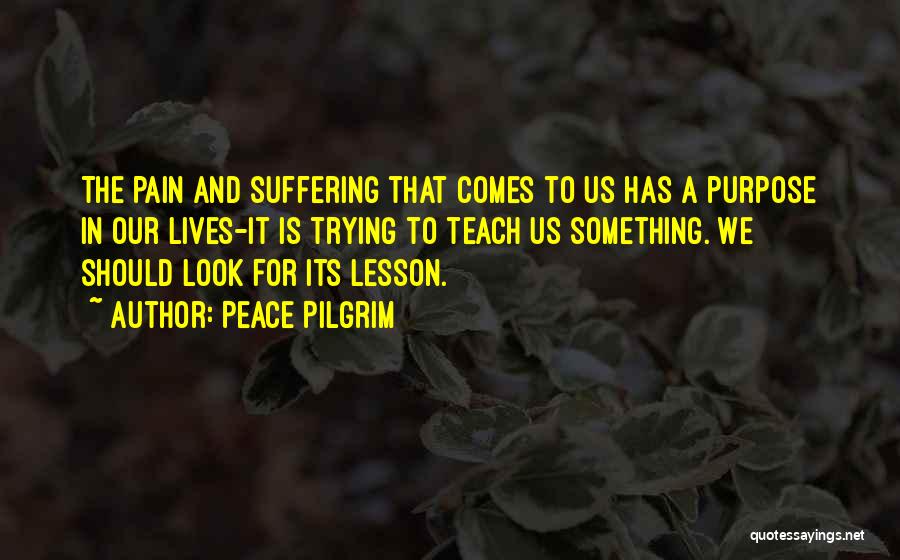 Peace Pilgrim Quotes: The Pain And Suffering That Comes To Us Has A Purpose In Our Lives-it Is Trying To Teach Us Something.