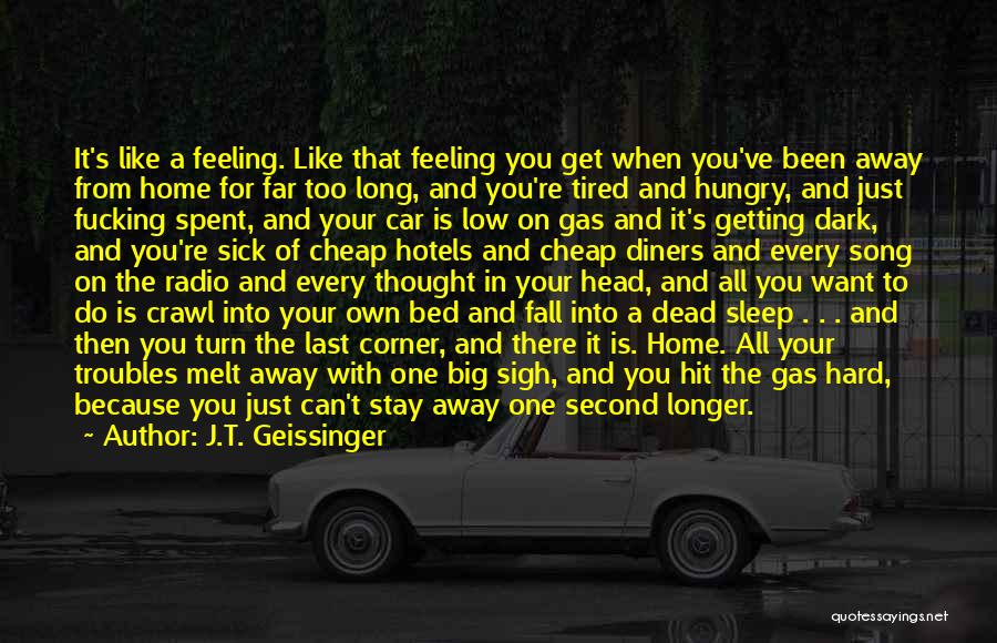 J.T. Geissinger Quotes: It's Like A Feeling. Like That Feeling You Get When You've Been Away From Home For Far Too Long, And