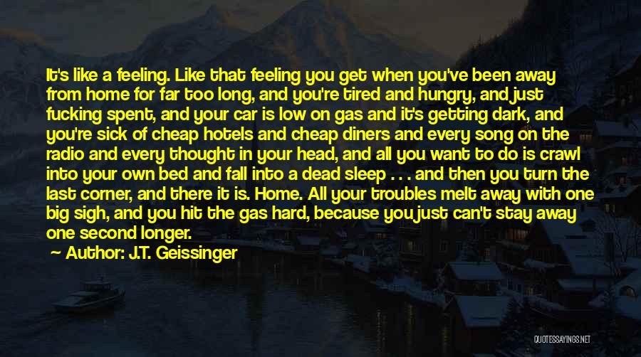 J.T. Geissinger Quotes: It's Like A Feeling. Like That Feeling You Get When You've Been Away From Home For Far Too Long, And