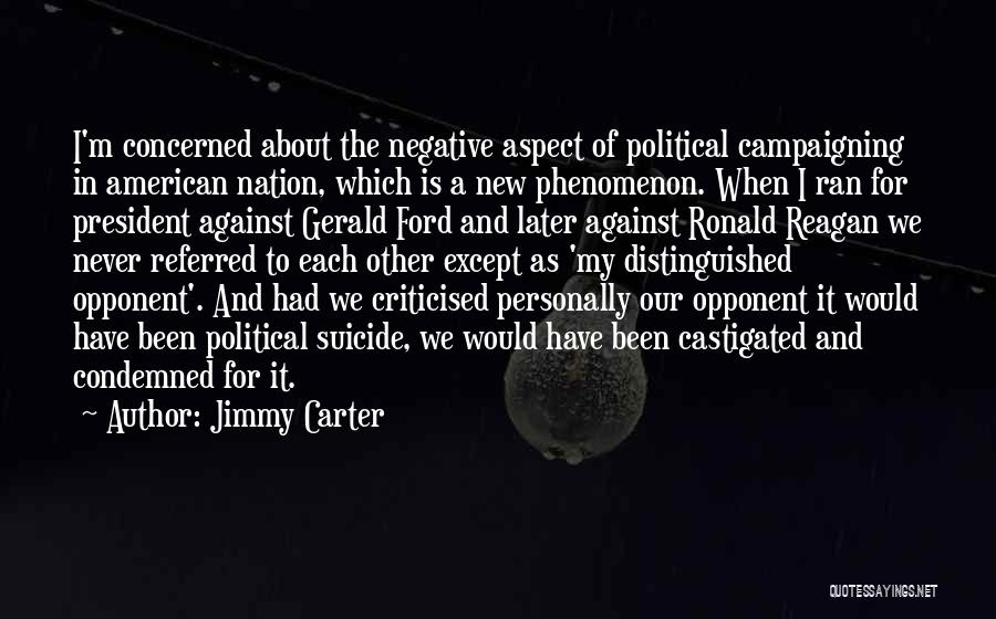Jimmy Carter Quotes: I'm Concerned About The Negative Aspect Of Political Campaigning In American Nation, Which Is A New Phenomenon. When I Ran