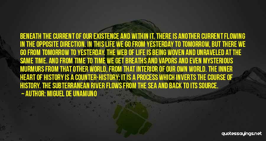 Miguel De Unamuno Quotes: Beneath The Current Of Our Existence And Within It, There Is Another Current Flowing In The Opposite Direction. In This