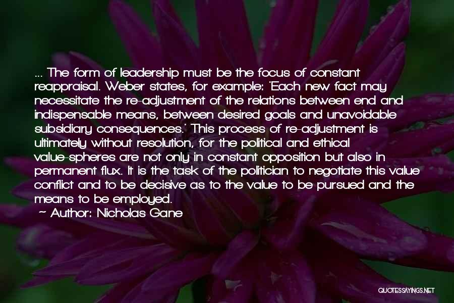 Nicholas Gane Quotes: ... The Form Of Leadership Must Be The Focus Of Constant Reappraisal. Weber States, For Example: 'each New Fact May