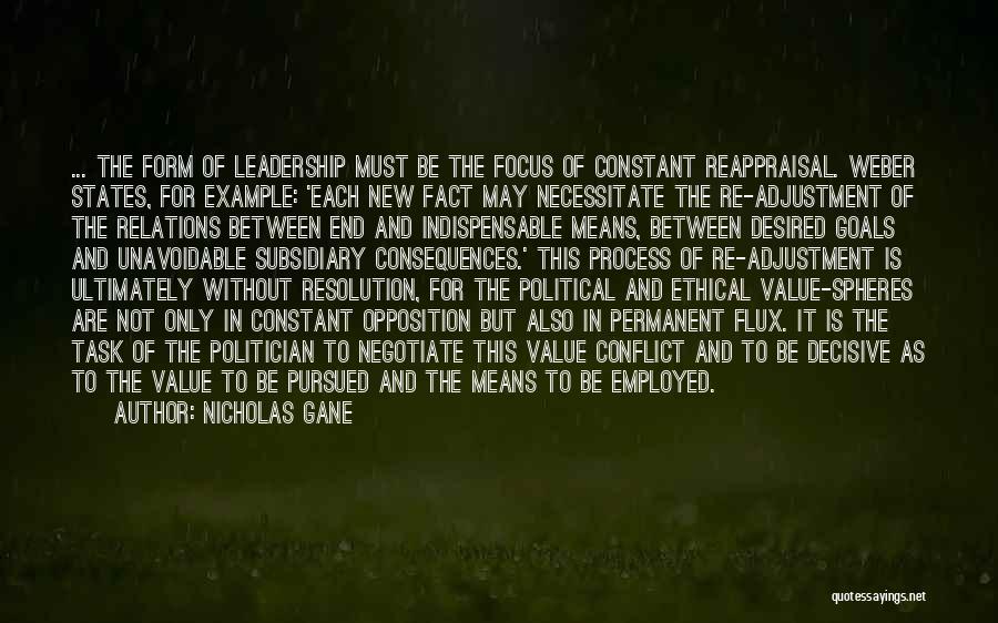 Nicholas Gane Quotes: ... The Form Of Leadership Must Be The Focus Of Constant Reappraisal. Weber States, For Example: 'each New Fact May