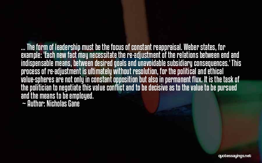 Nicholas Gane Quotes: ... The Form Of Leadership Must Be The Focus Of Constant Reappraisal. Weber States, For Example: 'each New Fact May