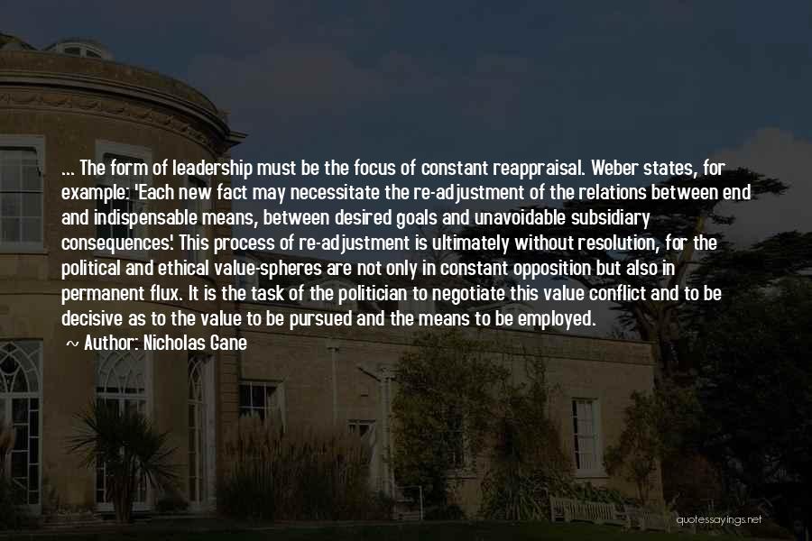 Nicholas Gane Quotes: ... The Form Of Leadership Must Be The Focus Of Constant Reappraisal. Weber States, For Example: 'each New Fact May