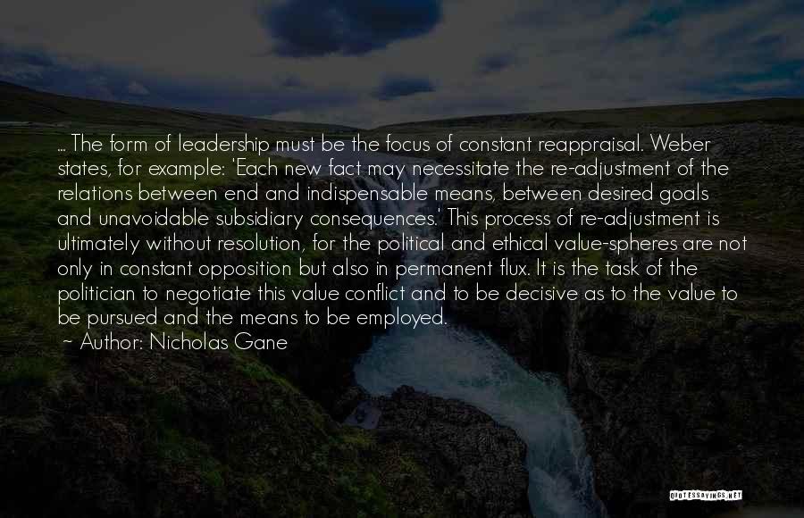 Nicholas Gane Quotes: ... The Form Of Leadership Must Be The Focus Of Constant Reappraisal. Weber States, For Example: 'each New Fact May