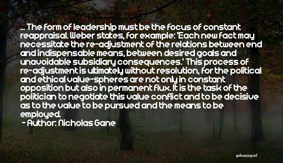 Nicholas Gane Quotes: ... The Form Of Leadership Must Be The Focus Of Constant Reappraisal. Weber States, For Example: 'each New Fact May