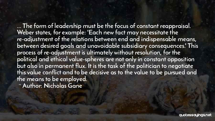 Nicholas Gane Quotes: ... The Form Of Leadership Must Be The Focus Of Constant Reappraisal. Weber States, For Example: 'each New Fact May