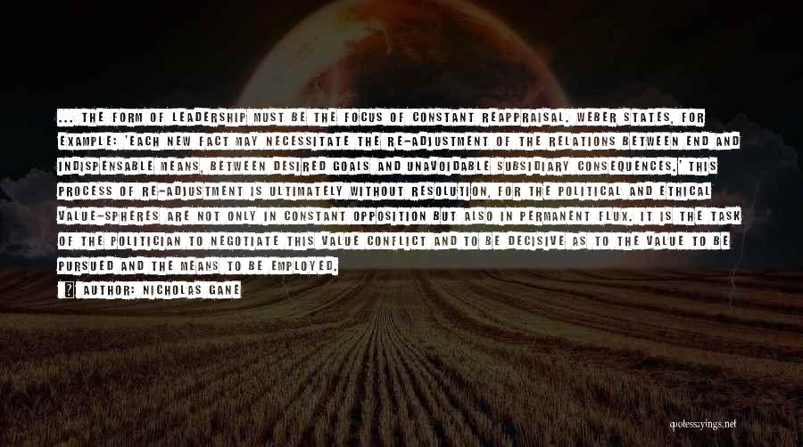 Nicholas Gane Quotes: ... The Form Of Leadership Must Be The Focus Of Constant Reappraisal. Weber States, For Example: 'each New Fact May